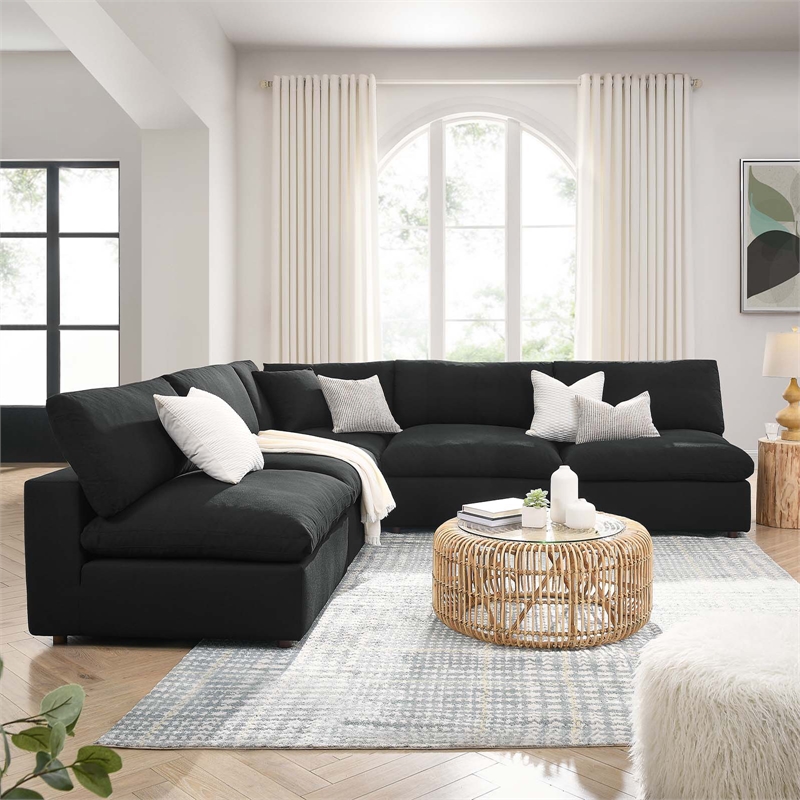 Modway Commix 5-Piece Fabric Down Filled Armless Sectional Sofa in Black