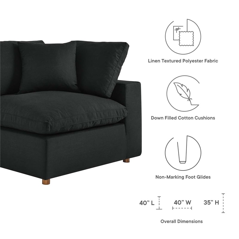 Modway Commix 5-Piece Fabric Down Filled Armless Sectional Sofa in Black