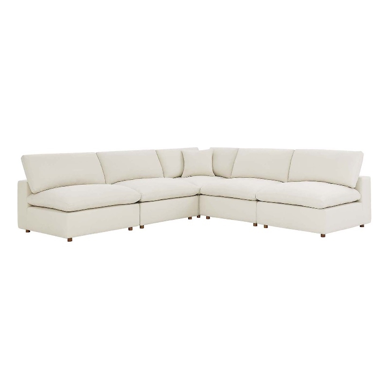 Modway Commix 5-Piece Fabric Down Filled Armless Sectional Sofa in Beige