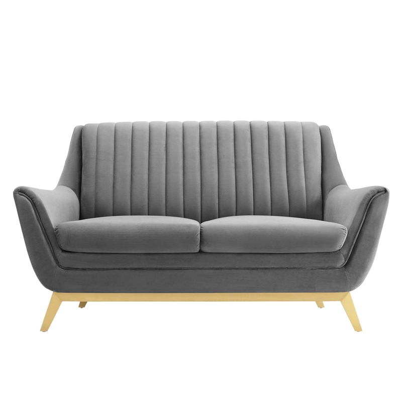 Modway Winsome Channel Tufted Performance Velvet Loveseat in Gray/Gold
