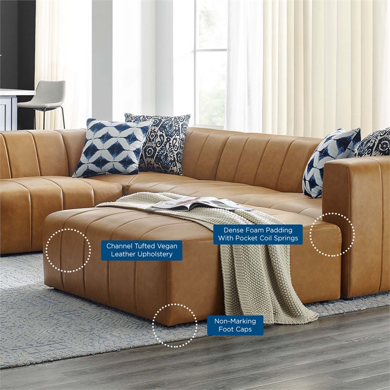 Modway Bartlett 6-Piece Faux Leather Upholstered Sectional Sofa in Tan