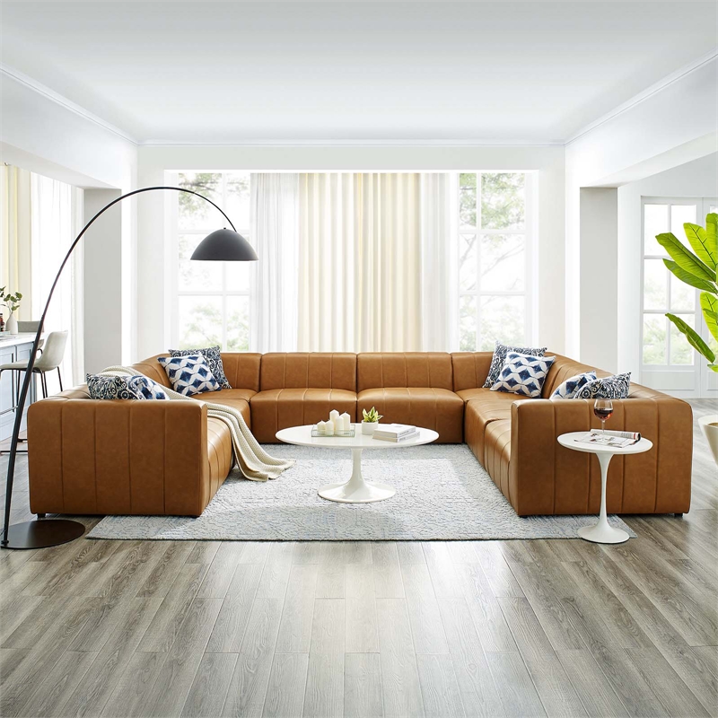 Modway Bartlett 8-Piece Faux Leather Upholstered Sectional Sofa in Tan