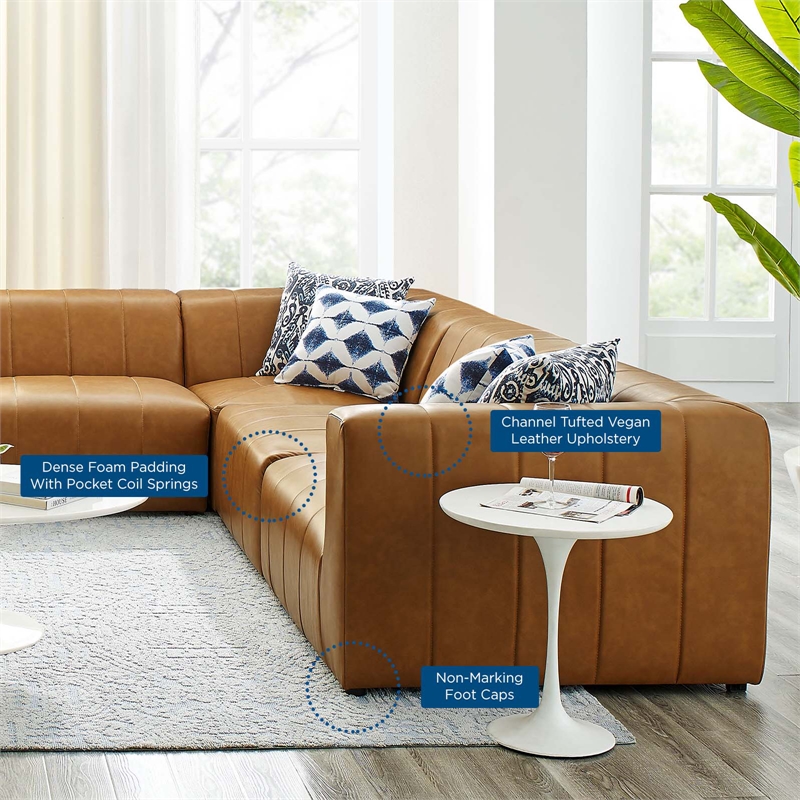Modway Bartlett 8-Piece Faux Leather Upholstered Sectional Sofa in Tan