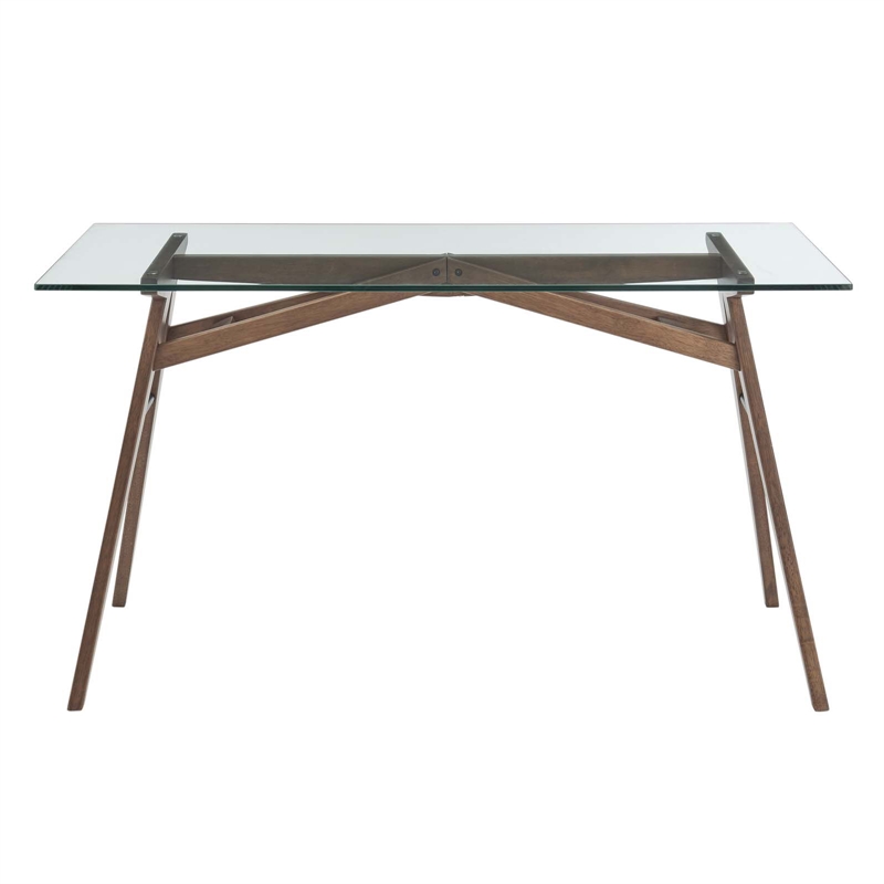 Modway Steadfast Wood and Glass Office Desk with Glass Top in Walnut