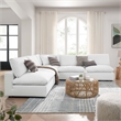 Modway Commix 5-Piece Fabric Down Filled Armless Sectional Sofa in Pure White