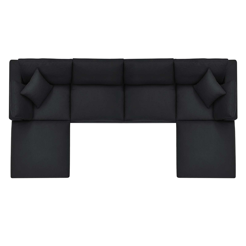 Modway Commix 6-Piece Fabric Down Filled Sectional Sofa in Black Finish