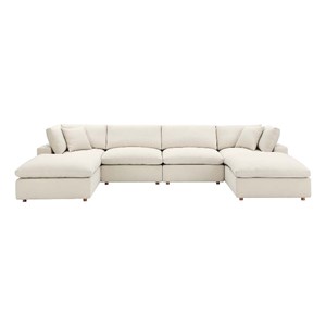 Modway Commix 6-Piece Fabric Down Filled Sectional Sofa in Light Beige