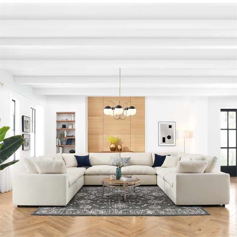 Modway Commix 8-Piece Fabric Down Filled Sectional Sofa in Light Beige
