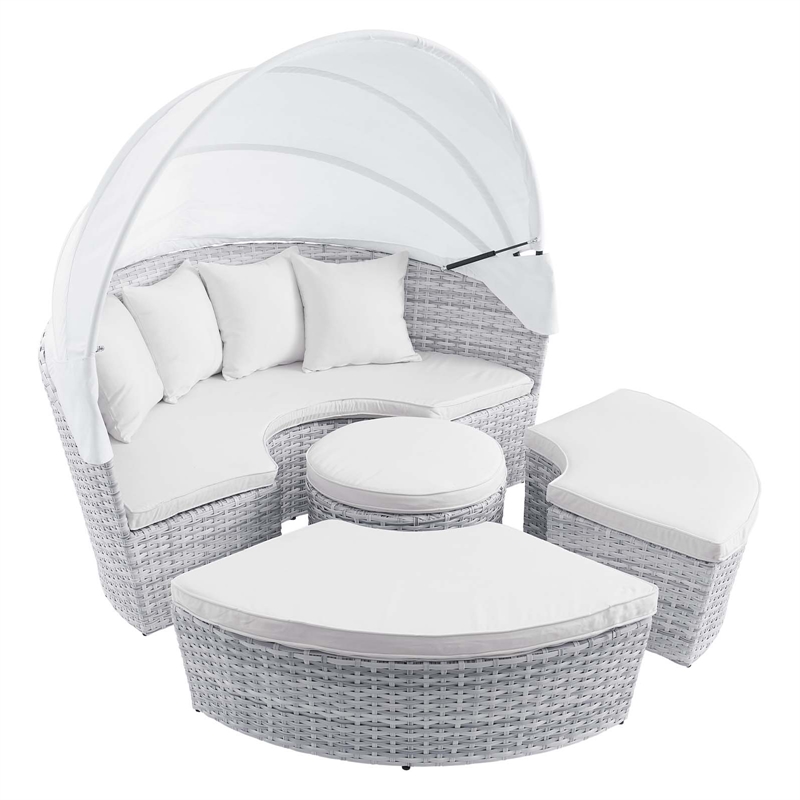 Modway Scottsdale Aluminum and Fabric Canopy Patio Daybed in Light Gray/White