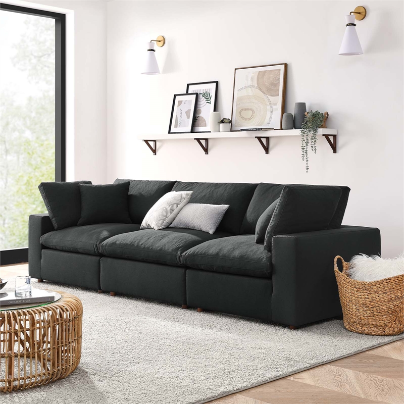 Modway Commix 3-Piece Fabric Down Filled Sectional Sofa in Black