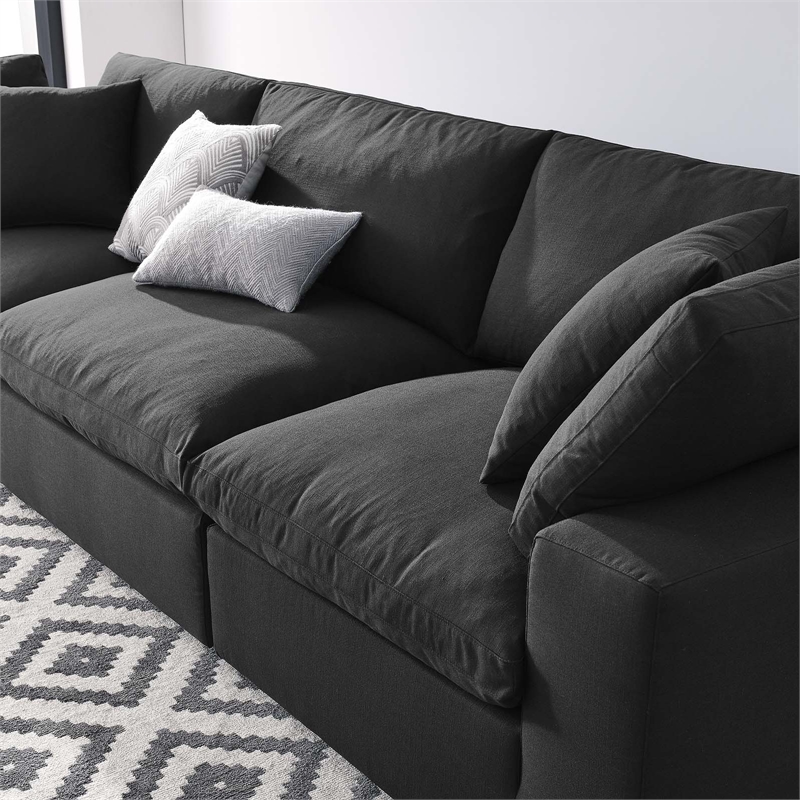 Modway Commix 3-Piece Fabric Down Filled Sectional Sofa in Black