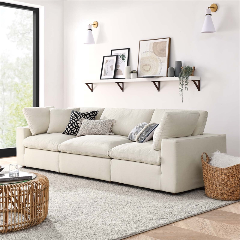 Modway Commix 3-Piece Fabric Down Filled Sectional Sofa in Light Beige