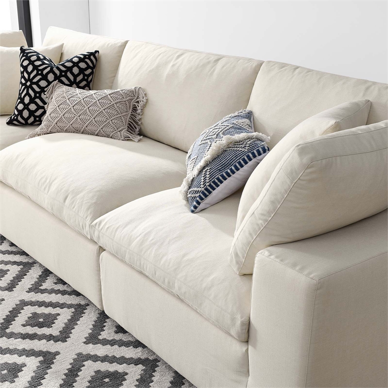 Modway Commix 3-Piece Fabric Down Filled Sectional Sofa in Light Beige