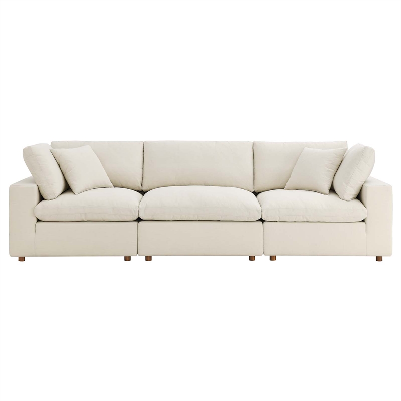 Modway Commix 3-Piece Fabric Down Filled Sectional Sofa in Light Beige