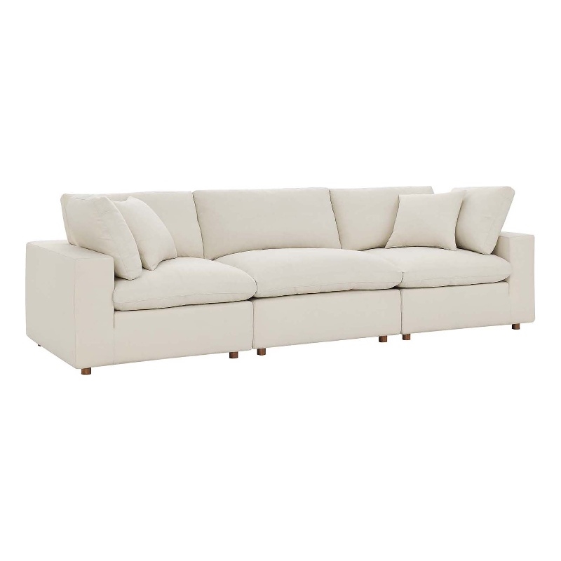 Modway Commix 3-Piece Fabric Down Filled Sectional Sofa in Light Beige