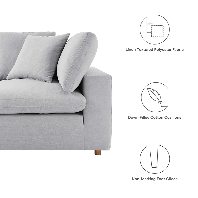 Modway Commix 3-Piece Fabric Down Filled Sectional Sofa in Light Gray