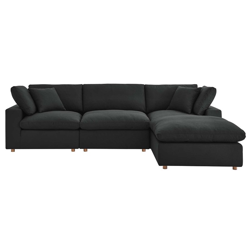 Modway Commix 4-Piece Fabric Down Filled Sectional Sofa Set in Black