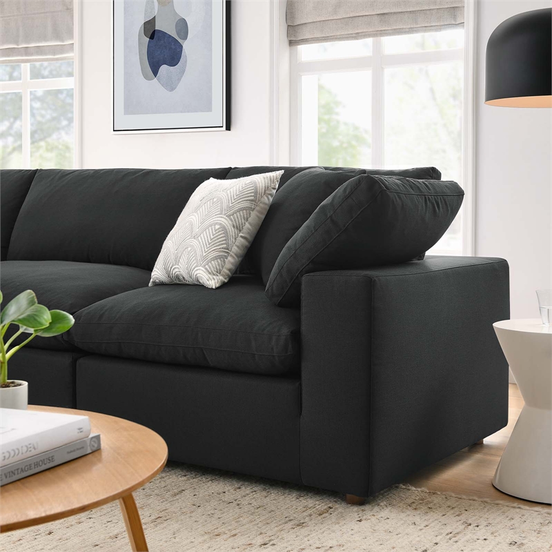 Modway Commix 4-Piece Fabric Down Filled Sectional Sofa Set in Black