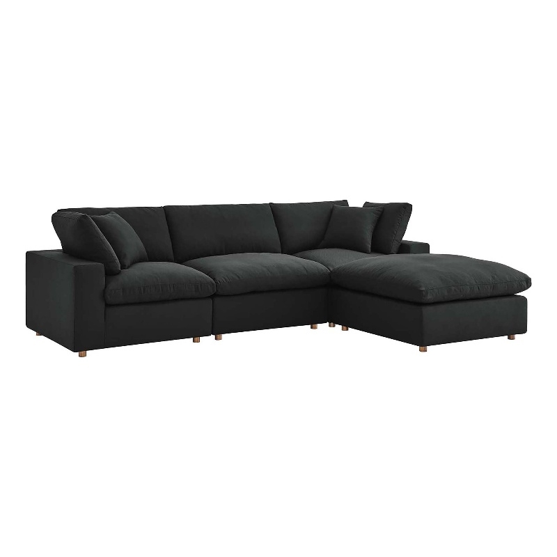 Modway Commix 4-Piece Fabric Down Filled Sectional Sofa Set in Black