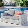 Modway Convene Rattan & Fabric Patio Loveseat in Light Gray/Gray