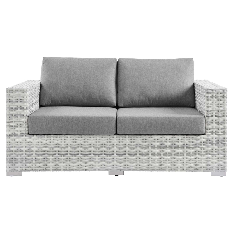 Modway Convene Rattan & Fabric Patio Loveseat in Light Gray/Gray