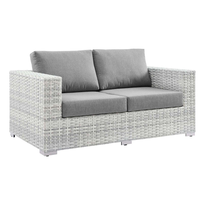 Modway Convene Rattan & Fabric Patio Loveseat in Light Gray/Gray