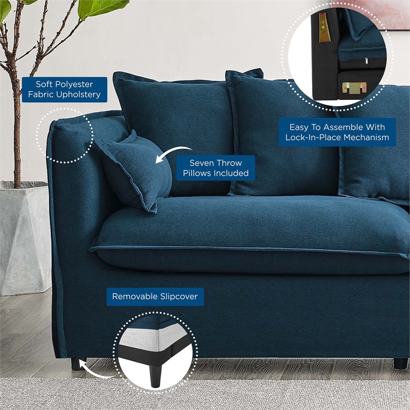 Modway Avalon Modern Wood and Fabric Slipcover Sofa in Azure Blue