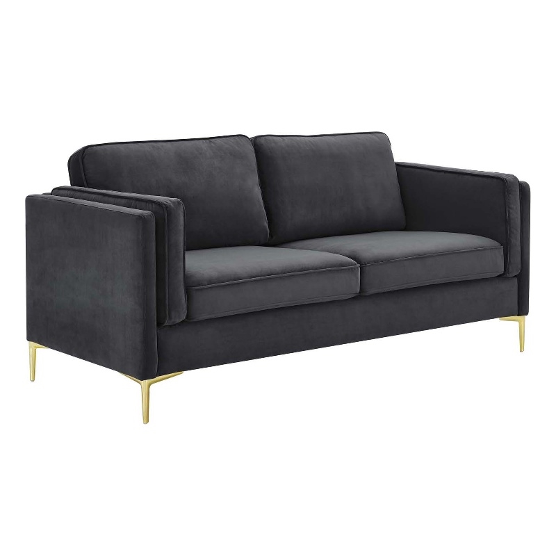 Modway Kaiya Performance Velvet Sofa with Metal Leg in Charcoal