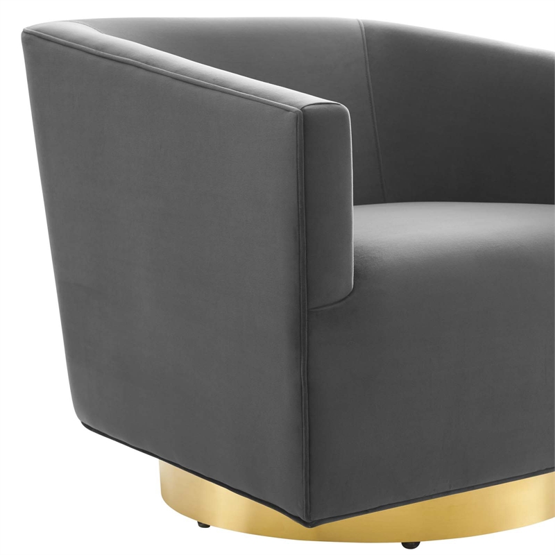 Modway Twist Performance Velvet Swivel Chair in Gold & Charcoal