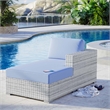 Modway Convene Rattan and Foam Patio Right Chaise in Light Gray/Light Blue