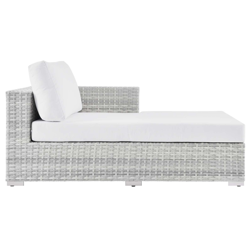 Modway Convene Rattan and Foam Patio Right Chaise in Light Gray/White