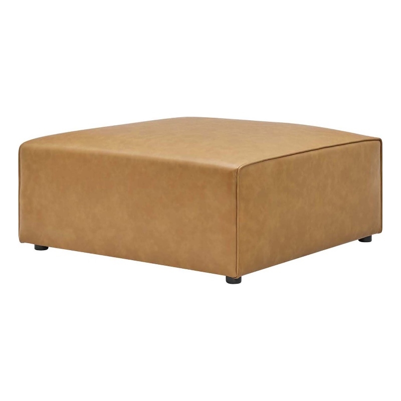 Modway Mingle Modern Faux Leather Upholstered Ottoman in Tan