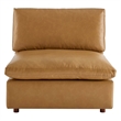 Modway Commix Down Filled Overstuffed Faux Leather Armless Chair in Tan