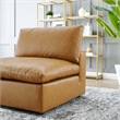 Modway Commix Down Filled Overstuffed Faux Leather Armless Chair in Tan