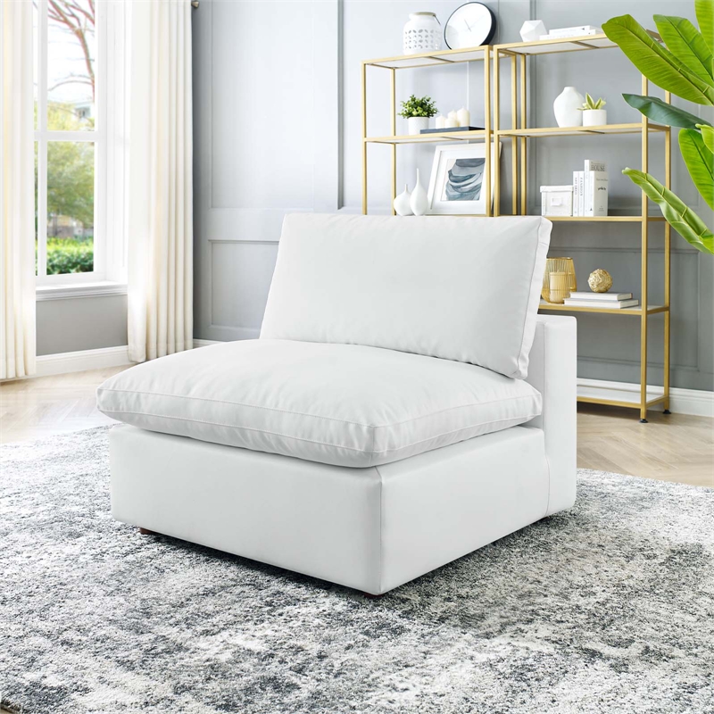 Modway Commix Down Filled Overstuffed Faux Leather Armless Chair in White