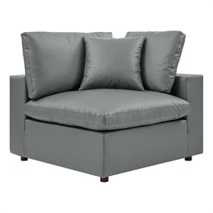 Modway Commix Down Filled Overstuffed Faux Leather Corner Chair in Gray