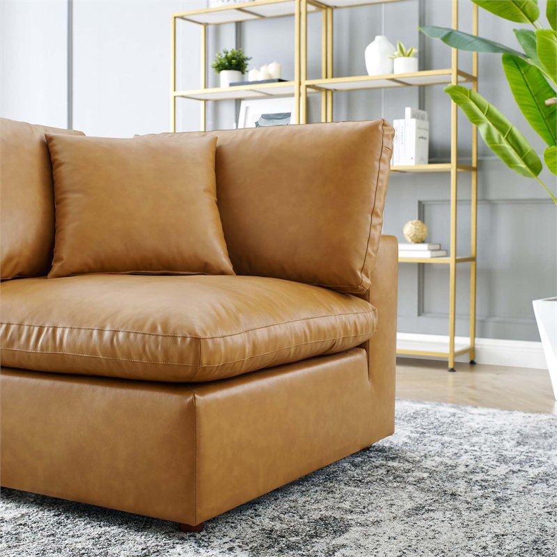 Modway Commix Down Filled Overstuffed Faux Leather Corner Chair in Tan