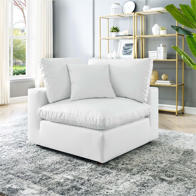 Modway Commix Down Filled Overstuffed Faux Leather Corner Chair in White