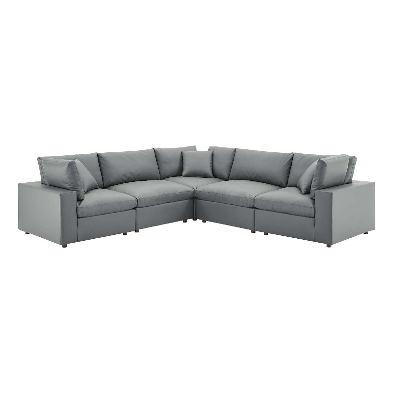Modway Commix 5-Piece Modern Faux Leather Sectional Sofa in Gray Finish