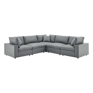 Modway Commix 5-Piece Modern Faux Leather Sectional Sofa in Gray Finish