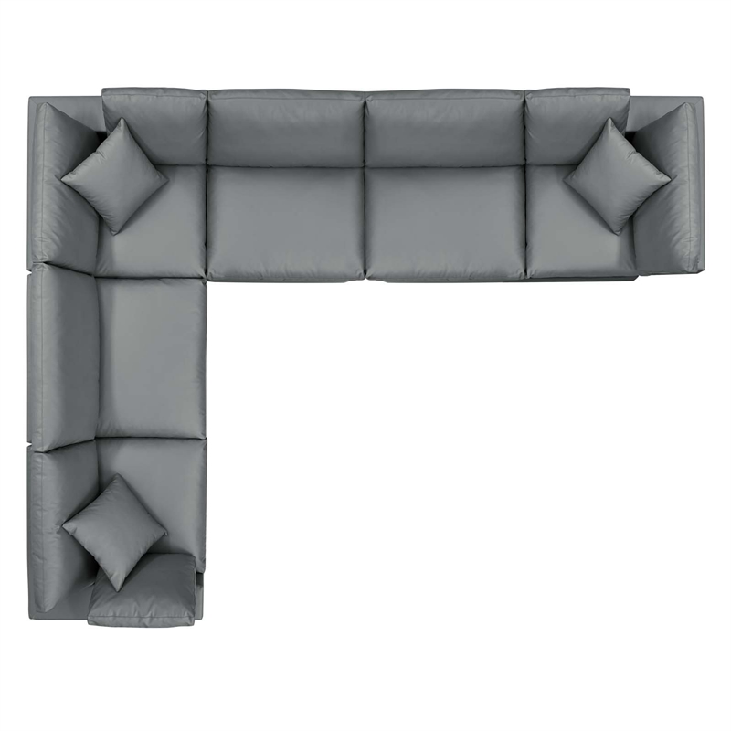 Modway Commix 6-Piece Modern Faux Leather Sectional Sofa in Gray