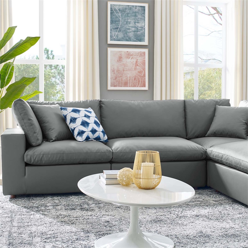 Modway Commix 6-Piece Modern Faux Leather Sectional Sofa in Gray