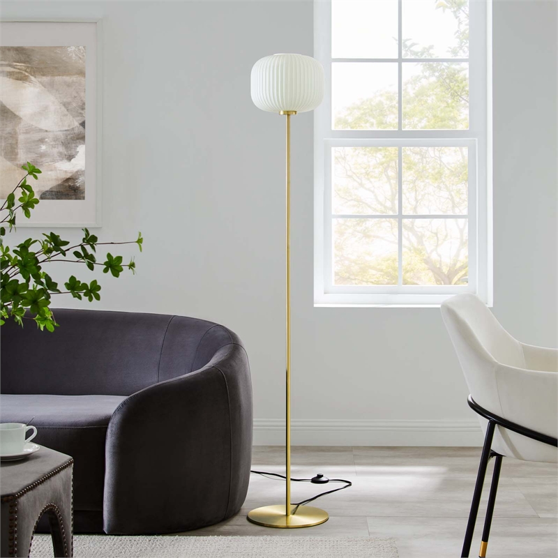 Modway Reprise 1-Light Modern Glass/Metal Floor Lamp in White/Satin Brass