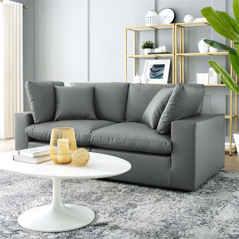 Modway Commix 2-Seater Down Filled Overstuffed Faux Leather Loveseat in Gray