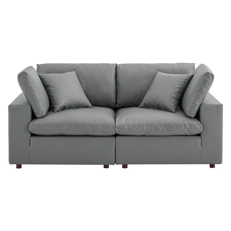 Modway Commix 2-Seater Down Filled Overstuffed Faux Leather Loveseat in Gray