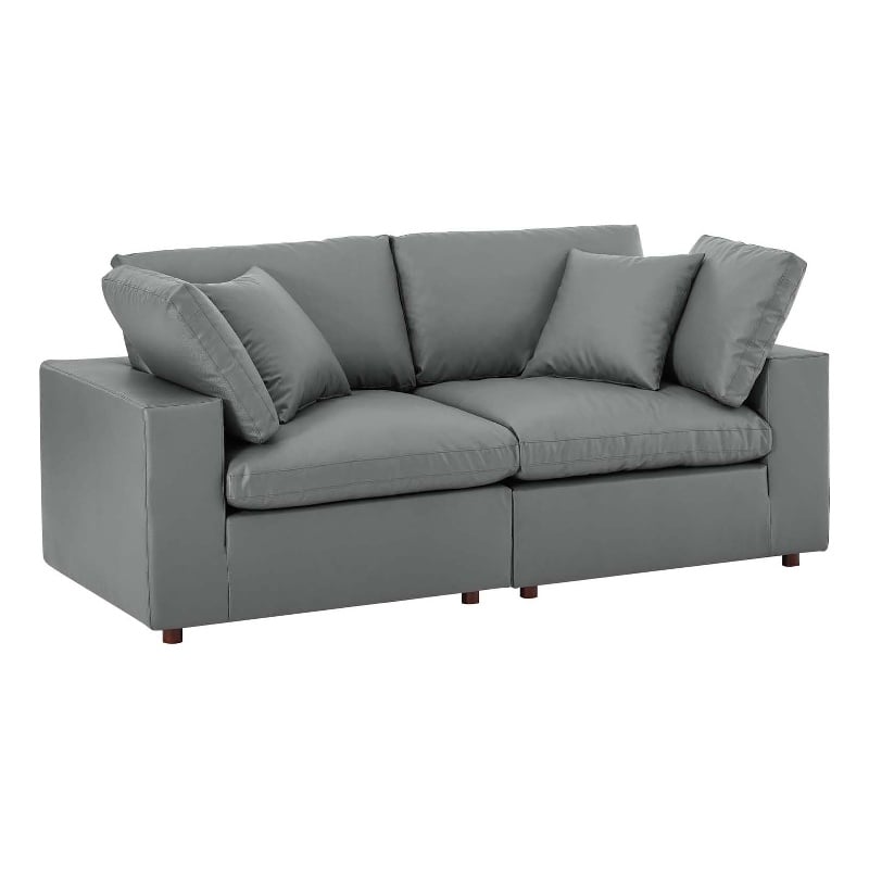 Modway Commix 2-Seater Down Filled Overstuffed Faux Leather Loveseat in Gray