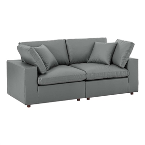 Modway Commix 2-Seater Down Filled Overstuffed Faux Leather Loveseat in Gray