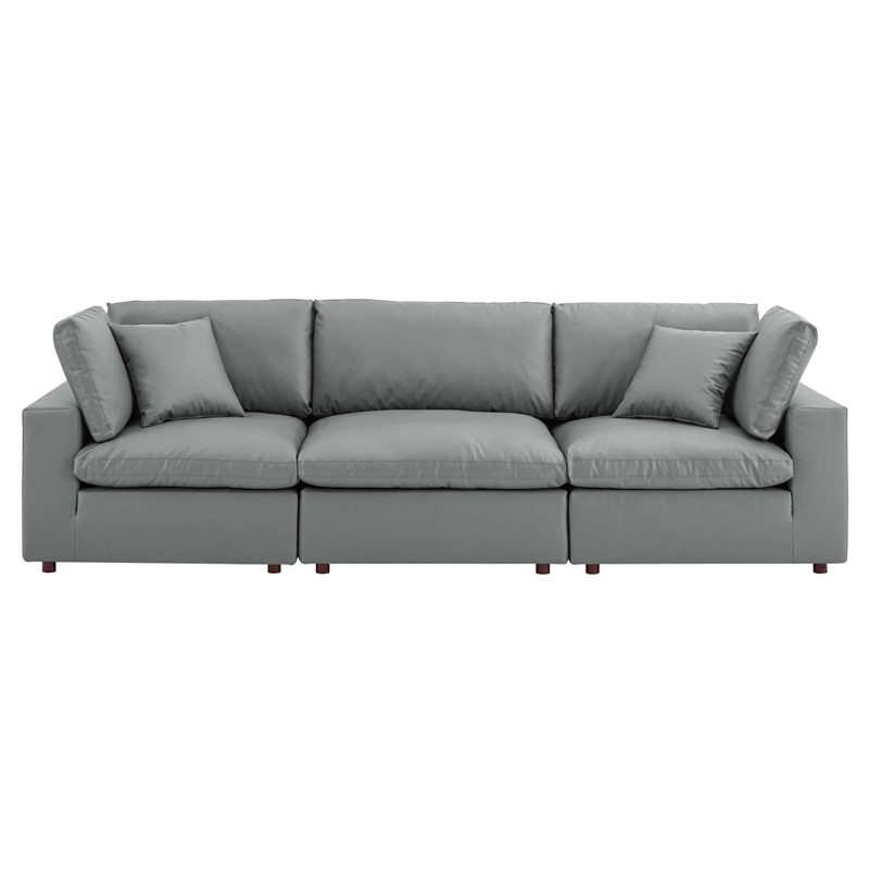 Modway Commix 3-Seater Down Filled Overstuffed Faux Leather Sofa in Gray