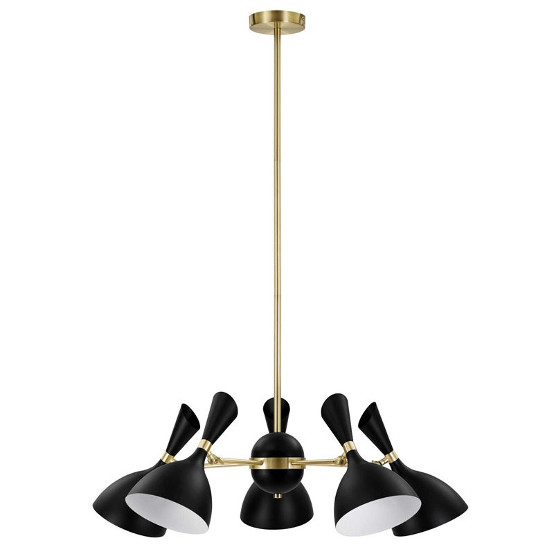 Modway Declare 5-Light Modern Metal Arm Pendant in Black/Satin Brass