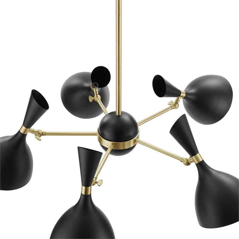 Modway Declare 5-Light Modern Metal Arm Pendant in Black/Satin Brass